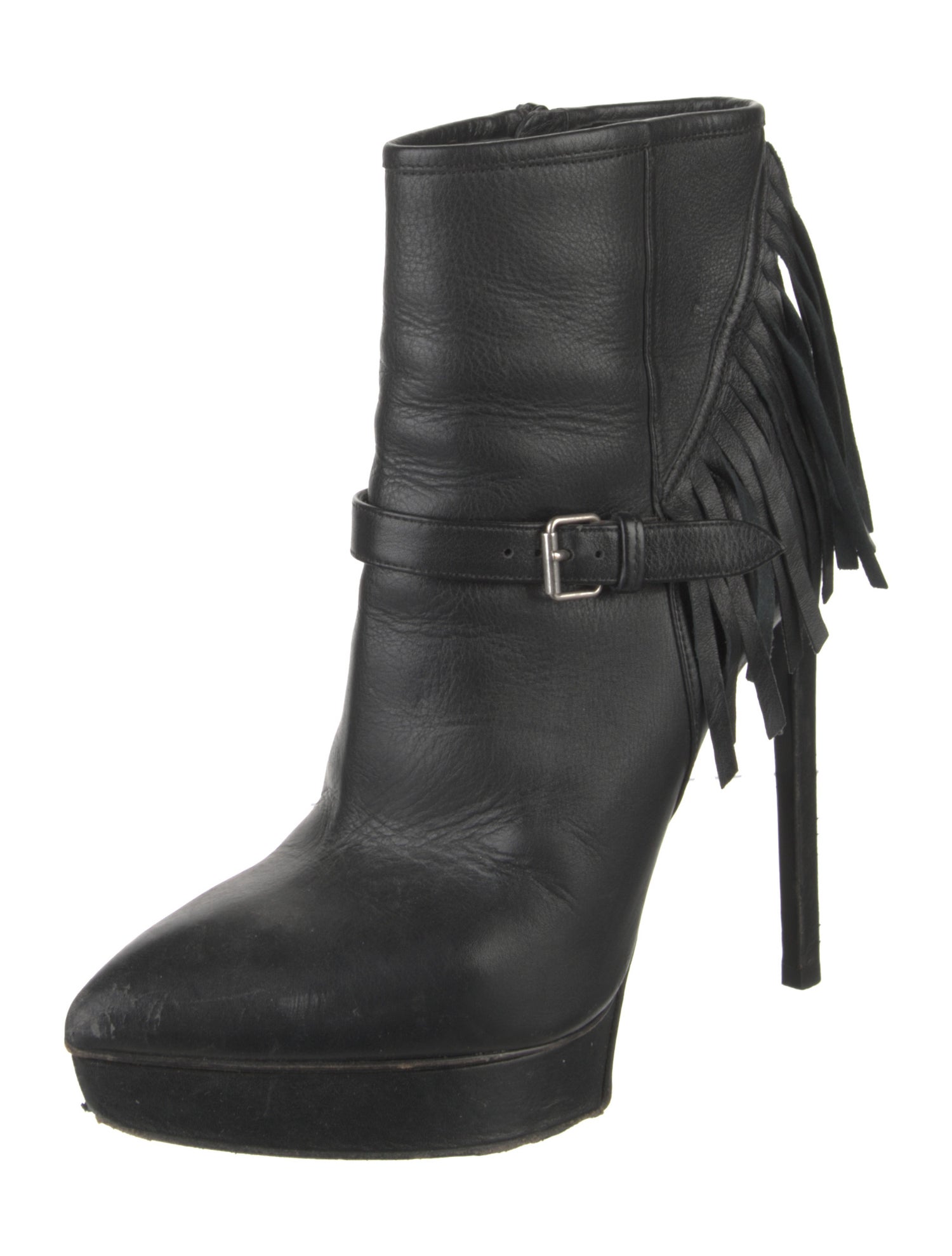 Saint Laurent Leather Fringe Trim Accent Boots